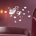 Set di adesivi murali a specchio 3D a cuore per decorazione moderna del soggiorno - Argento