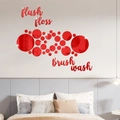Red acrylic mirror wall stickers with Flush Floss Brush Wash text and round decals - Red