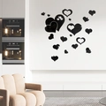 Adesivi murali cuore 3D in acrilico nero effetto specchio per decorare il soggiorno - Nero