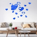 Detailed view of blue heart mirror wall stickers in various sizes for living room decor - Blue