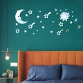 Pegatinas de pared de espejo 3D de luna y estrellas para decorar salón y dormitorio - Plateado