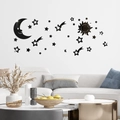 Detalle de pegatinas de pared de espejo acrílico negro con luna y estrellas en el salón - Negro