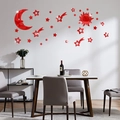 Adesivi murali a specchio in acrilico rosso con luna e stelle per arredamento casa - Rosso