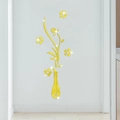 Pegatina de pared de espejo 3D acrílico con jarrón de flores para sala de estar - Dorado