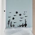 Pegatinas de espejo 3D de acrílico con peces y medusas para decoración de paredes - Negro