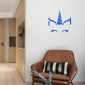 Sticker mural licorne en acrylique miroir bleu avec corne et cils réfléchissants déco - Bleu