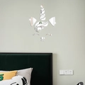 Stickers muraux 3D licorne en acrylique miroir pour décoration créative de chambre d'enfant - Argenté