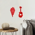 Adesivi murali specchiati 3D in acrilico rosso a forma di gelato e chitarra per casa - Rosso