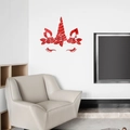 Detailed view of red mirror acrylic unicorn wall stickers with floral crown on white wall - Red