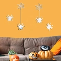 Reflektierende 3D Acryl-Spiegel-Spinne und Netz Wandaufkleber für Halloween-Deko - Silber