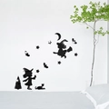 Black acrylic mirror wall stickers set featuring Halloween witches, cats and stars - Black