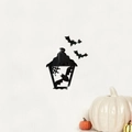 Stickers muraux 3D Halloween en acrylique avec lanterne vintage et chauves-souris - Noir