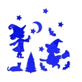 Wandtattoo-Set aus blauem Acrylspiegel mit Halloween-Hexe, Mond und Sternen zur Deko - Blau