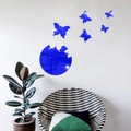 Pegatinas de pared mariposa azul 3D con círculos acrílicos para decoración de casa - Azul