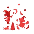 Red mirror acrylic wall stickers set featuring witch silhouette, moon and stars decorations - Red