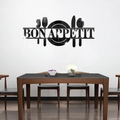 Modern black acrylic Bon Appetit wall sticker with cutlery silhouettes for dining room - Black