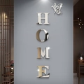 Pegatina de pared de espejo acrílico 3D con letras HOME y mariposa para la entrada - Plateado (JM1237)