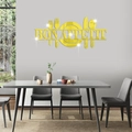 Golden acrylic 3D mirror wall stickers with cutlery silhouette and Bon Appetit text - Gold