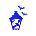 Stickers muraux Halloween en miroir acrylique bleu avec motifs lanterne et chauves-souris - Bleu