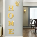 Pegatina de pared 3D espejo acrílico dorado HOME con mariposa para decoración moderna - Dorado (JM1237)
