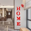Detalle del adhesivo de pared 3D HOME en acrílico rojo con diseño de mariposa - Rojo (JM1237)