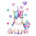 Adesivo murale con unicorno ad acquerello carino con criniera colorata e cuoricini - Stile Unicorno Arcobaleno (QT015)