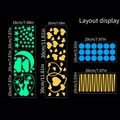 Luminous wall stickers set featuring stars, moon and cats with layout dimensions - Fluorescent (G004)