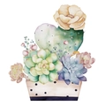 Watercolor succulent wall sticker with heart-shaped cactus and flowers in a polka dot pot - PH-QT-1015