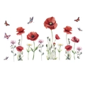 Wandaufkleber mit roten Mohnblumen und Schmetterlingen für Wohnzimmer und Schlafzimmer - Roter Mohn und Schmetterling Stil (PH-QT1036)