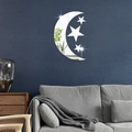 Modern acrylic moon and stars mirror wall stickers for living room decor - Silver