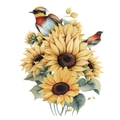 Lebendige selbstklebende Sonnenblumen-Wandaufkleber mit Vögeln für Wohnzimmerdeko - Sonnenblumenmuster (PH-QT1037)