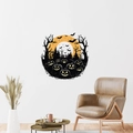 Halloween Wandtattoo mit orangen Kürbissen und schwarzen Fledermäusen für Wohnzimmer - Halloween Kürbis Mond Silhouette (PH-WS1091)