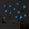 Luminous Halloween ghost wall stickers set with blue glow effect for bedroom decor - Blue