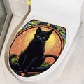 Waterproof Halloween black cat toilet seat sticker with vibrant stained glass art style - Black Cat Stained Glass (MT-WS1-5)