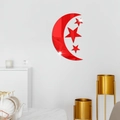 Red acrylic mirror wall stickers featuring a large crescent moon and three stars for home decor - Red