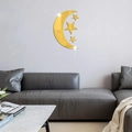 Modern gold mirror moon and stars acrylic wall stickers for bedroom and living room decor - Gold