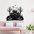 Halloween Wandtattoo mit Schloss und Kürbissen für die Wohnzimmerdekoration - Schwarz