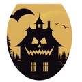 Adesivo per WC di Halloween con silhouette nera di casa stregata e pipistrelli - Stile Casa Stregata Halloween (MT-WS1-1)