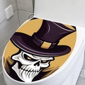 Adesivo per sedile WC con teschio e cappello a cilindro per decorazione bagno - Teschio con Cilindro Viola (MT-WS1-4)