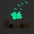 Pegatinas luminosas de Halloween con texto Boo y murciélagos en una chimenea festiva - Verde