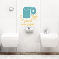Vinilo decorativo para baño con dibujo de papel higiénico y texto please save paper - Estilo Verde Azulado (PH-QT1043)
