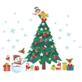 Festlicher Weihnachtsbaum Wandaufkleber mit Schneemann und bunten Geschenken auf weißem Grund - Weihnachtsbaum Schneemann Muster (PH-SD1070)