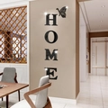 3D mirror acrylic HOME wall stickers with butterfly in glossy black finish for entryway - Black (JM3343)