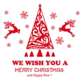 Pegatinas de pared rojas de Navidad con renos, copos de nieve y frase Merry Christmas - Árbol de Navidad Reno Pintado Rojo (PH-SD1088)