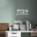 Stickers muraux miroir acrylique Happy Easter avec lapins et œufs pour décoration intérieure - Argenté