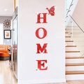 3D red acrylic mirror wall sticker featuring HOME lettering and butterfly for home decor - Red (JM3343)