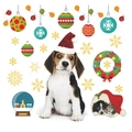 Stickers de Noël muraux avec chiots Beagle, couronnes festives et flocons de neige dorés - Ensemble Beagle de Noël et Ornements (PH-SD1074)