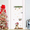 Kerst muursticker set met schattige kat in kerstmuts en feestelijke versiering - Kerstkat Patroon Stijl (PH-SD1072)