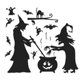 Pegatinas de pared silueta bruja Halloween con gatos negros y murciélagos decorativas - Silueta de Bruja Negra (PH-QT1050)