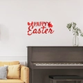 Stickers muraux 3D Joyeuses Pâques en acrylique rouge avec lapin et œufs décoratifs - Rouge